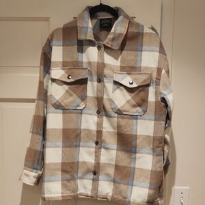 HFX Women's M Plaid Button-Up Heavy Shirt Jacket With Front Pockets